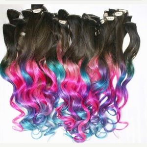 Tie dye human hair extension set